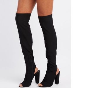 Over the knee peep toe heeled boots